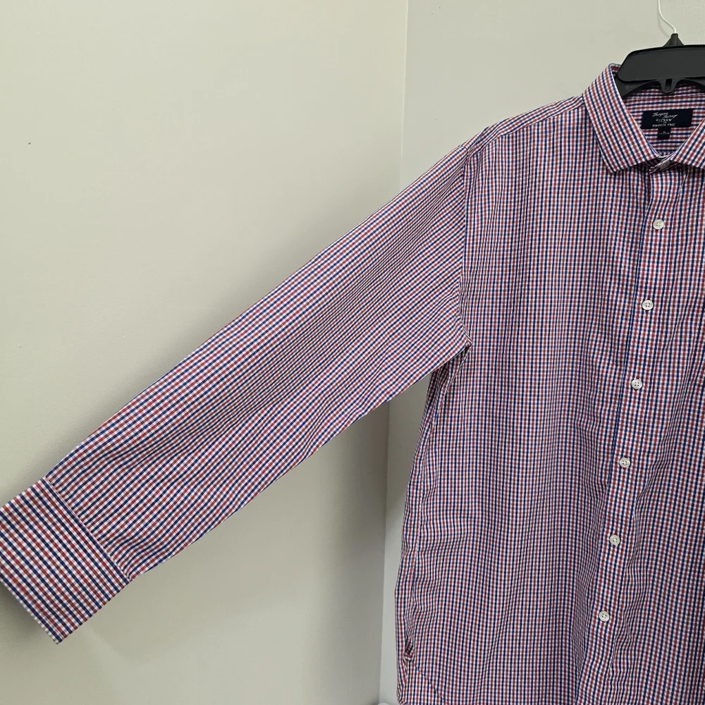 J. CREW size XL Thompson 80s 2 Ply‎ Plaid Wrinkle Free Button Down Dress Shirt